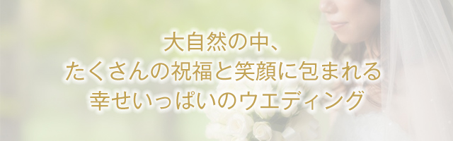 大自然の中、たくさんの祝福と笑顔に包まれる幸せいっぱいのウエディング